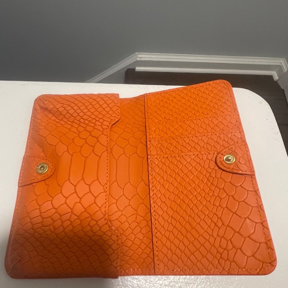 GiGi New York Mini Phone Case Wallet Python Embossed Leather Bermuda Orange - Picture 2 of 5